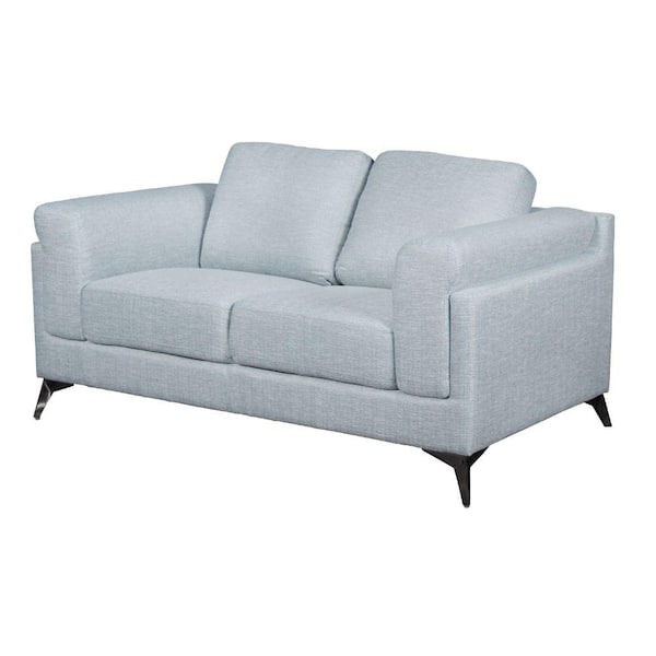 Benjara 35.04 in. Blue Solid Fabric 2-Seater Loveseat with Flared Arms and Metal Feet
