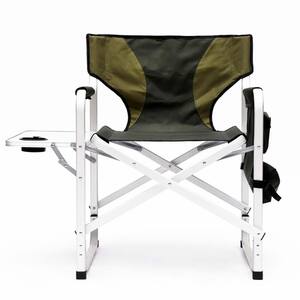 Green Aluminum Folding Beach Chair with Side Table and Storage Pockets