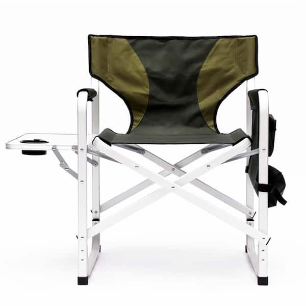 AULEDIO Green Aluminum Folding Beach Chair with Side Table and Storage Pockets