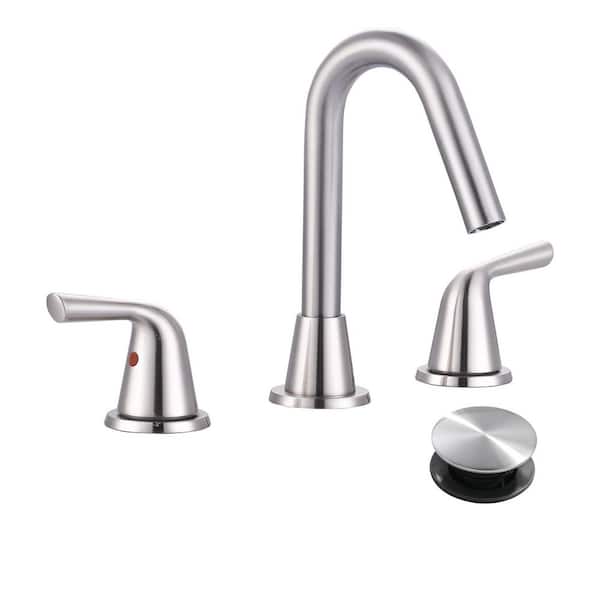 ALEASHA 8 in. Widespread Double Handle Bathroom Faucet with Drain Kit Included in Brushed Nickel