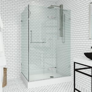 Monteray 32 in. L x 48 in. W x 79 in. H Frameless Pivot Rectangle Shower Enclosure Kit in Chrome with Clear Glass