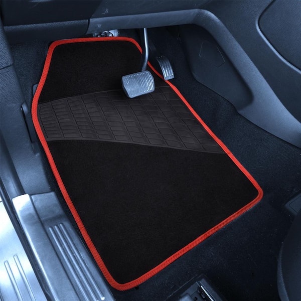 FH Group Red Color-Trimmed Liners Non-Slip Car Floor Mats with Rubber Heel  Pad - Full Set DMF14503RED - The Home Depot
