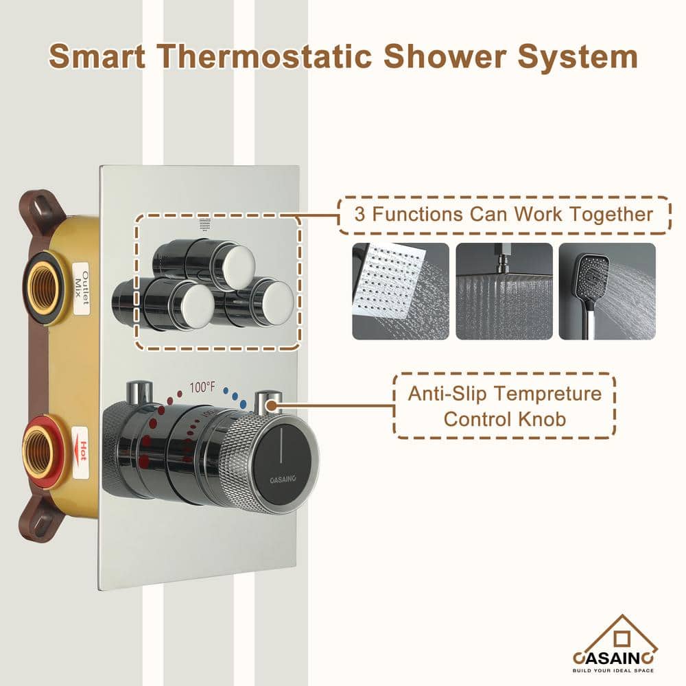 Chrome 12-Inch Dual Shower Head Thermostatic System with Handheld