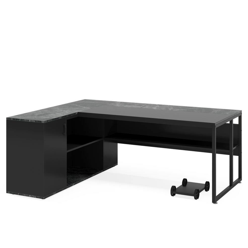 BYBLIGHT Lanita 71 in. L Shaped Black Engineered Wood Executive Desk ...