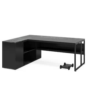 Lanita 71 in. L Shaped Black Engineered Wood Executive Desk Large Computer Desk with File Cabinet for Home Office
