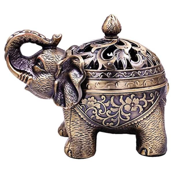 Bronze Zinc Alloy Elephant Incense Burner with Lid, Multi-Purpose Decor