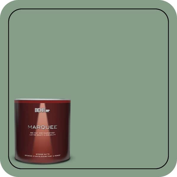 BEHR MARQUEE 1 qt. #S410-5 Track Green One-Coat Hide Matte Interior Paint & Primer