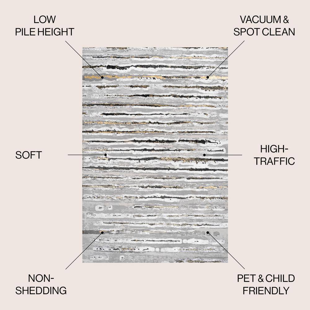 Gray and Black Modern Stripe Synthetic Area Rug
