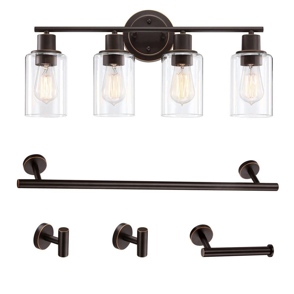 Luna 23 in. 4-Light Oil Rubbed Bronze Vanity Light Fixture with Clear Glass Shade (5-Sets) price history on PriceWatchPro