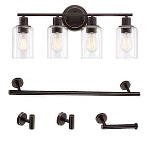 JAZAVA Farmhouse Vintage Bath Light 31.3 In. 4-Light Oil Rubbed Bronze Vanity Light With Clear Glass Shade Hdzy50b 4w Orb - View #9