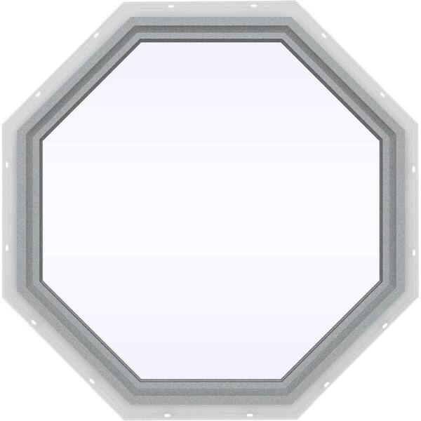 JELD-WEN 35.5 in. x 35.5 in. V-4500 Series Gray Painted Vinyl Fixed Octagon Geometric Window w/ Low-E 366 Glass