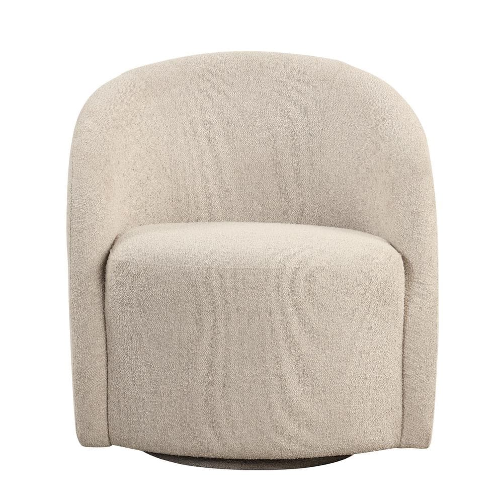 Khaki Velvet Barrel Swivel Accent Chair with Wood Frame