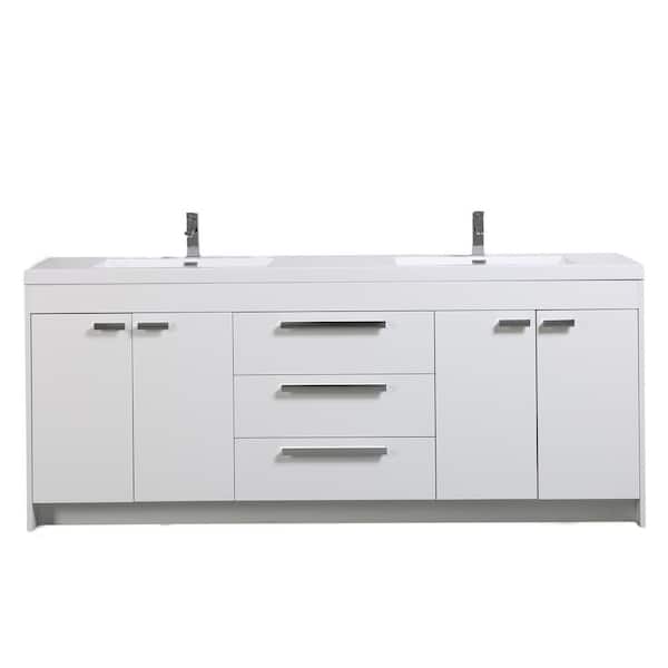Lugano 84 in. Double Sink White Bath Vanity with White Acrylic Top (Assembled)