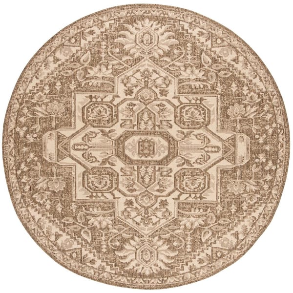 Linden Cream/Beige 4 ft. x 4 ft. Ornate Medallion Indoor/Outdoor Round Area Rug