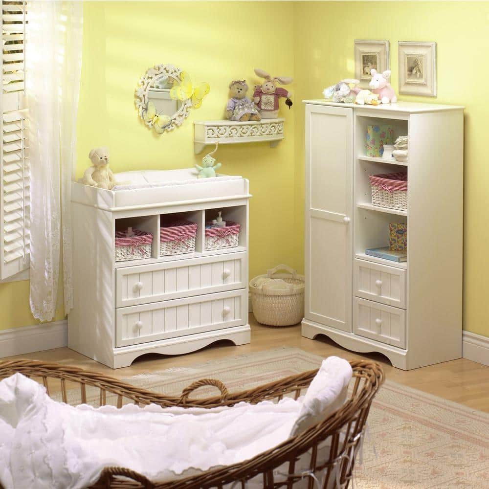 Savannah White Wooden Kids Armoire with Shelves and Drawers