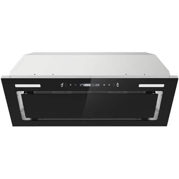 30 In. 800 CFM Insert Range Hood, Built-in Vent Hood Black Glass Gesture & Touch Control, LED Lights