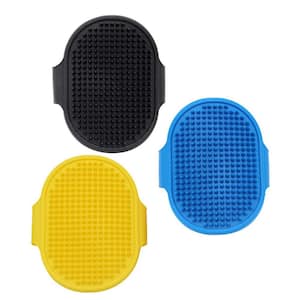 Pet Shampoo Bath Massage Grooming Brush Rubber Comb for Dogs and Cats, pack, Yellow Blue and Black