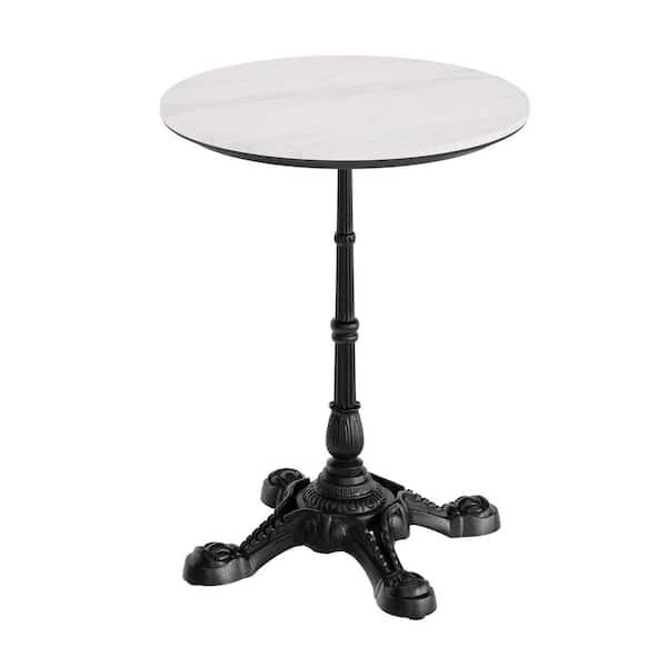 Acadia White Faux Marble/Black Base Wood 23.5 in. Trestle Base Dining Table with Seamless Surface Technology Seats 2
