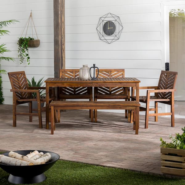 Chevron Dark Brown 6-Piece Wood Outdoor Patio Dining Set