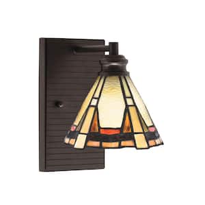 Albany 1-Light Espresso 7 in. Wall Sconce with Zion Art Glass Shade