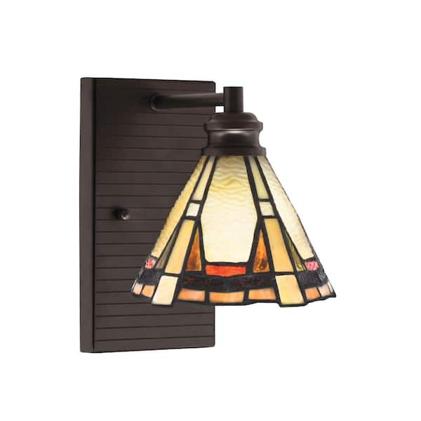 Lighting Theory Albany 1-Light Espresso 7 in. Wall Sconce with Zion Art Glass Shade