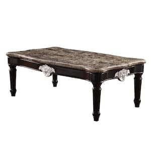 Ernestine 56 in. Marble Top and Black Rectangle Marble Coffee Table