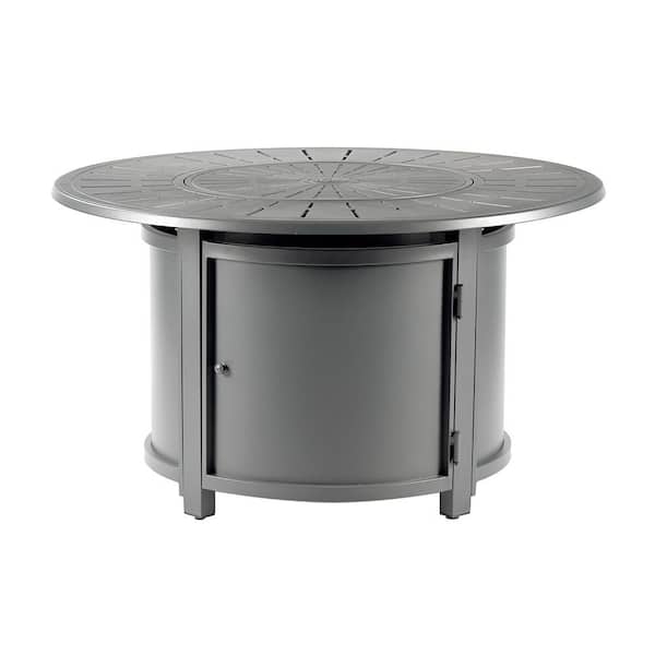 44 in. x 44 in. Grey Round Aluminum Propane Fire Pit Table with Glass Beads, 2 Covers, Lid, 55,000 BTUs