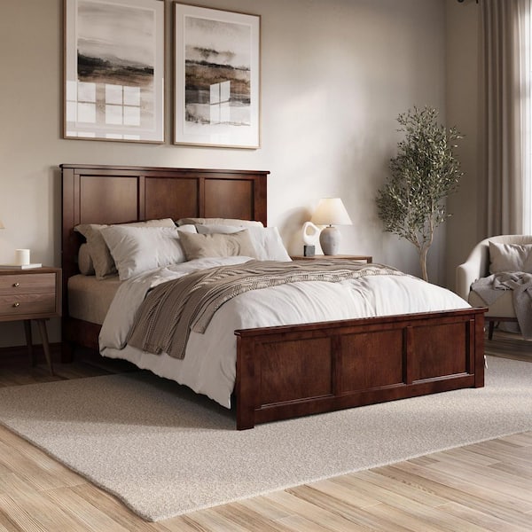 AFI Charlotte Walnut Brown Solid Wood Frame Queen Low Profile Platform Bed with Matching Footboard