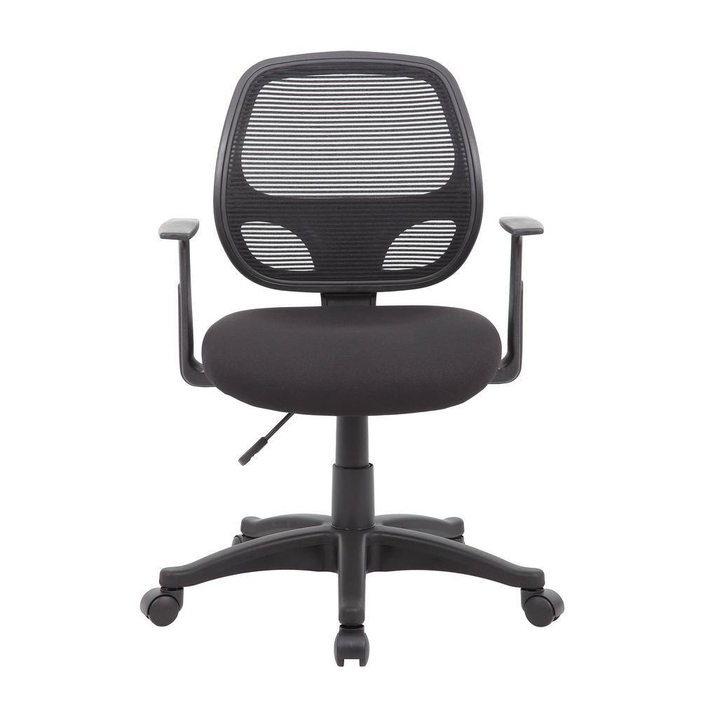 Black Mesh Task Chair with Fixed T-Arms and Lumbar Support