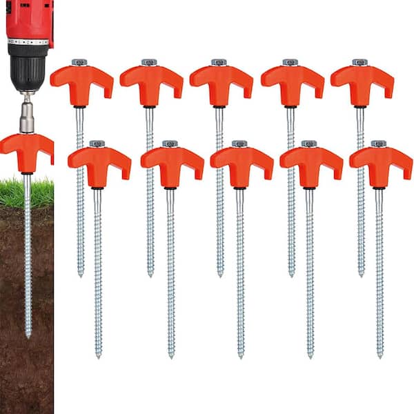 Wellco 8 in. Screw in Tent Stake Carbon Steel Nail Heavy-duty Metal Stake Orange (10-Pack)