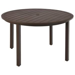 49 in. Round Metal Standard Outdoor Dining Table Slatted Table with Umbrella Hole