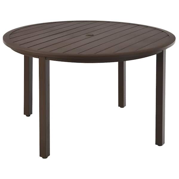 Costway 49 in. Round Metal Standard Outdoor Dining Table Slatted Table with Umbrella Hole
