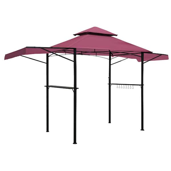 13.5 ft. x 4 ft. Steel Frame Grill Gazebo with Waterproof Red Canopy