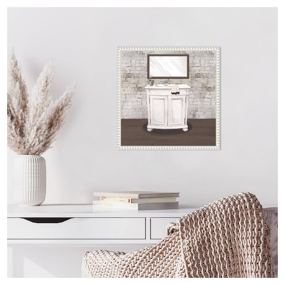 Brick Bath II White Canvas Wall Art with Beaded Frame