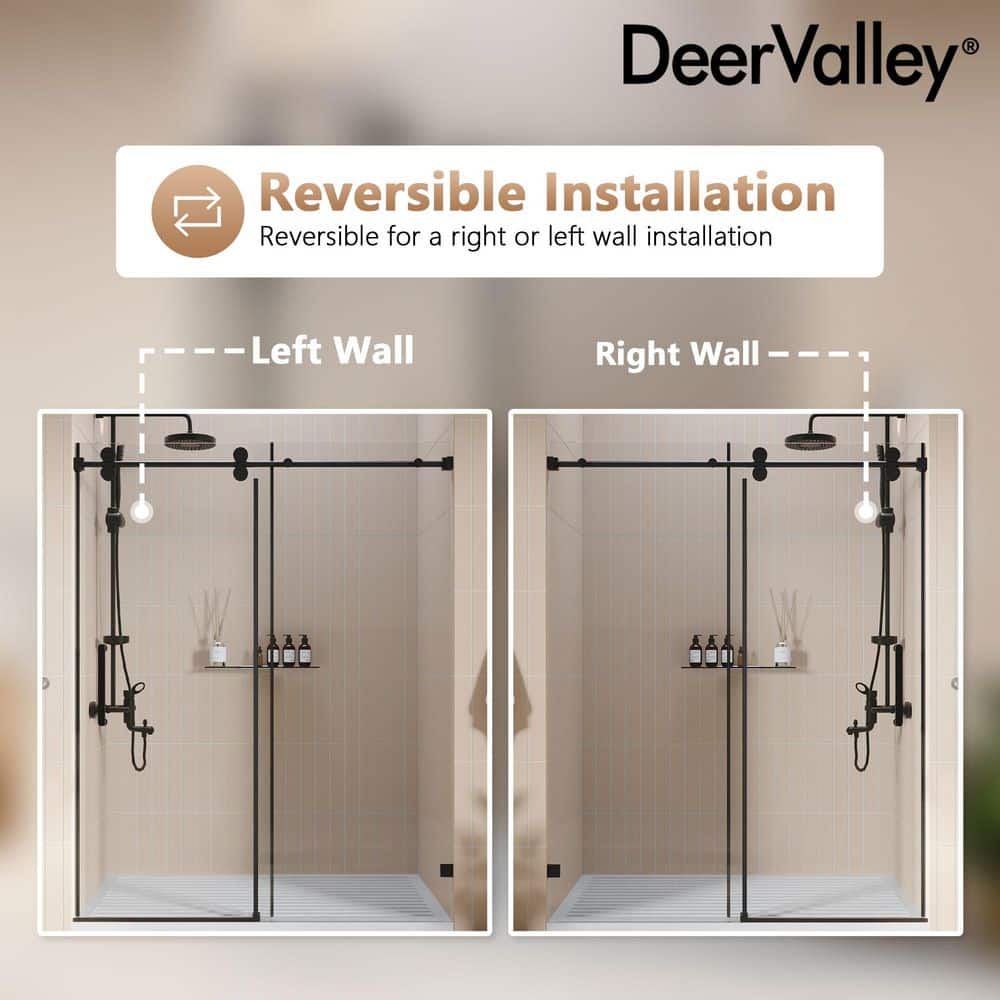 Concord Black Frameless Sliding Shower Door with Tempered Glass