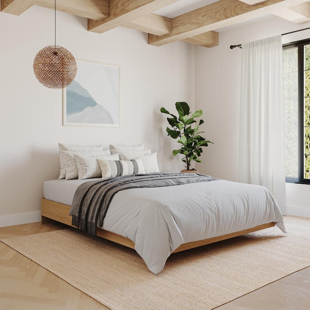 Natural Maple Full Size Floating Platform Bed Frame