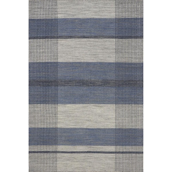 Portland Plaid Wool Blue 10 ft. x 14 ft. Indoor/Outdoor Patio Rug