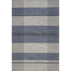 Emily Henderson Portland Plaid Wool Blue 4 ft. x 6 ft. Indoor/Outdoor Patio Rug
