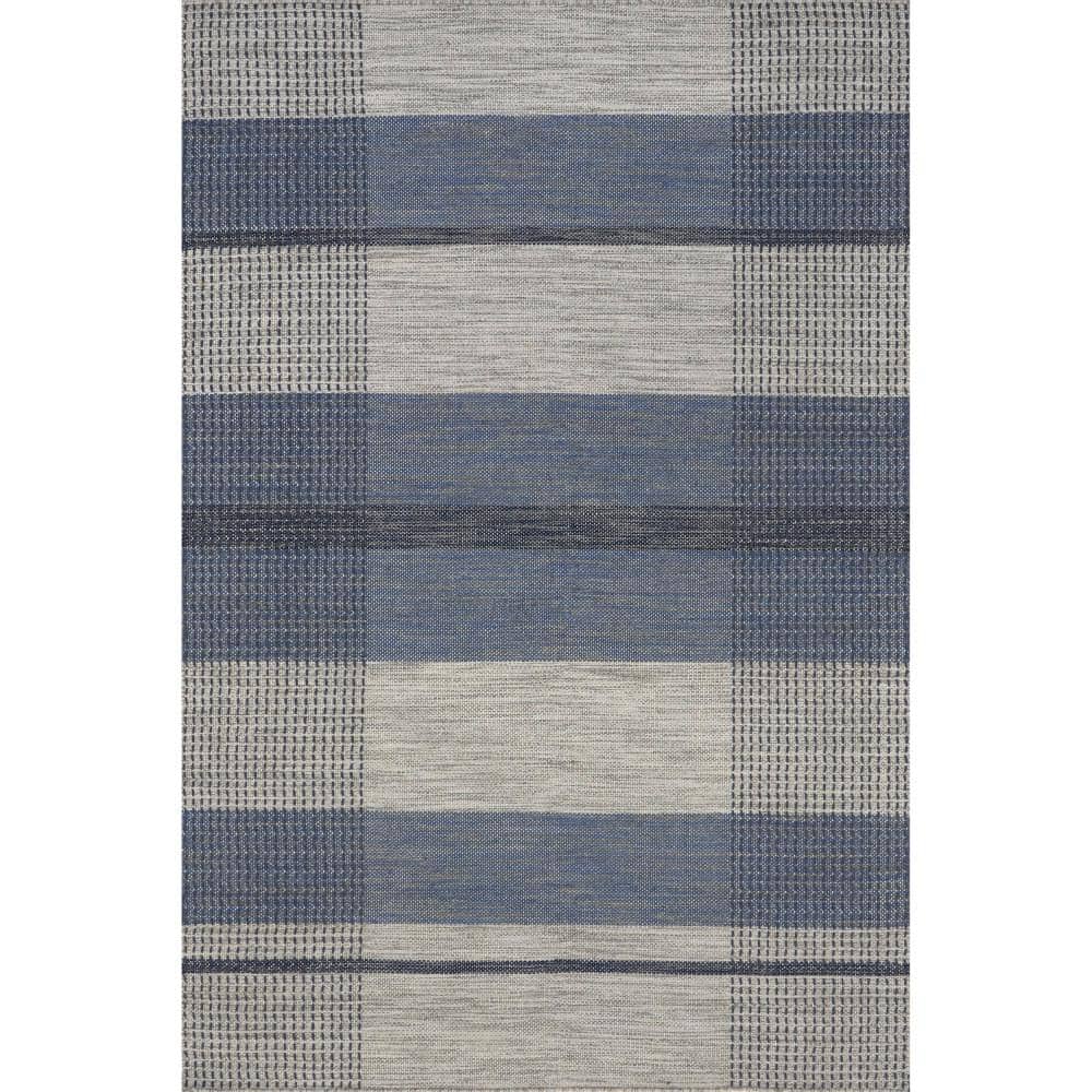 Blue and Gray Handmade Wool Plaid Area Rug 5' x 8'