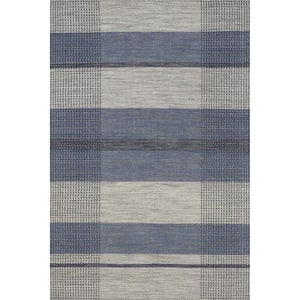 Emily Henderson Portland Plaid Wool Blue 8 ft. x 10 ft. Indoor/Outdoor Patio Rug