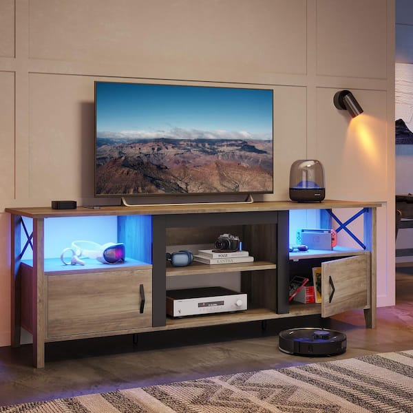 63 in.Gray Wash Freestanding Electric Fireplace TV Stand FIts TV's Up to 75 in. with LED and Adjustable Storage Cabinet