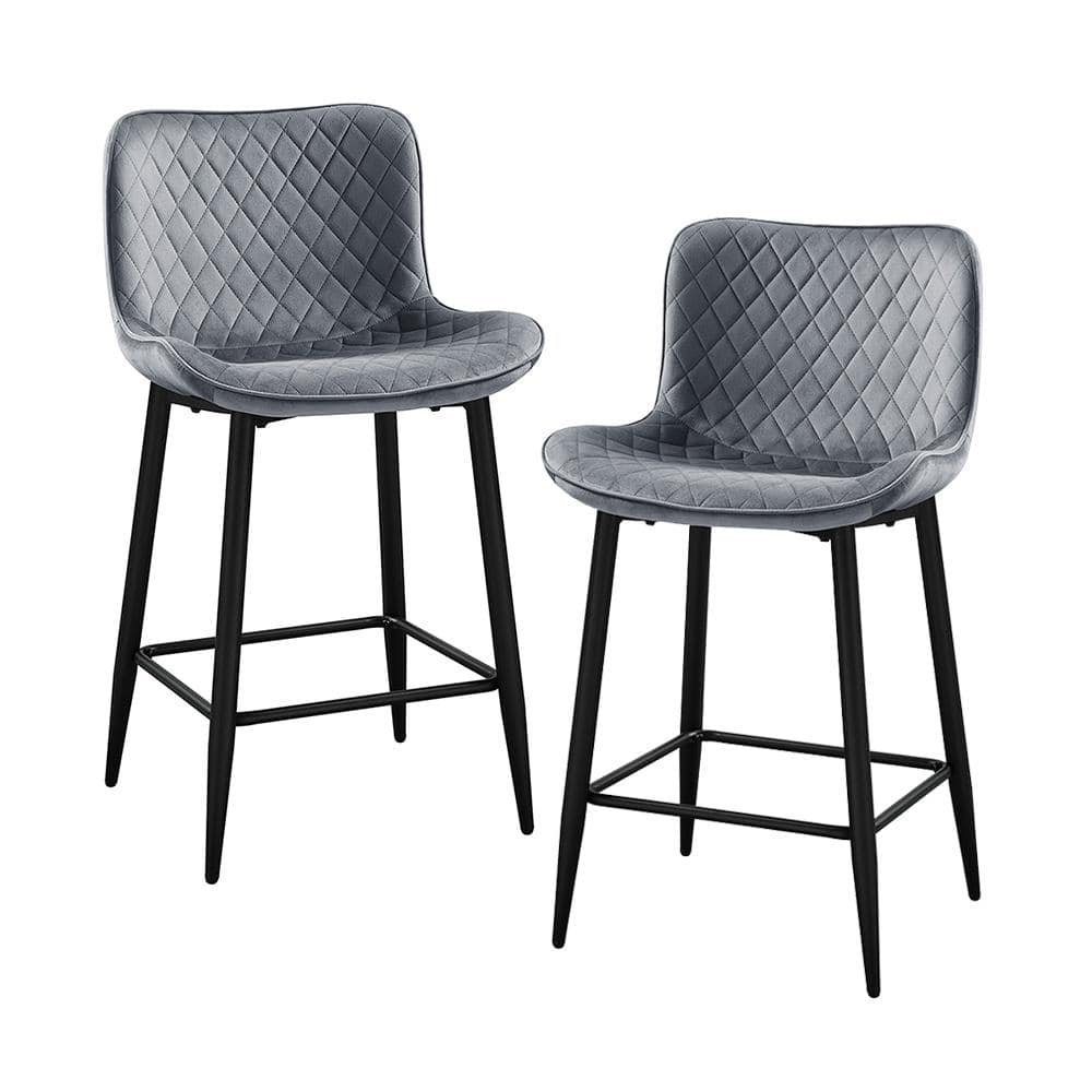 Chevre 24 in. Black Metal Counter Height Chair with Dark Gray Velvet Seat (