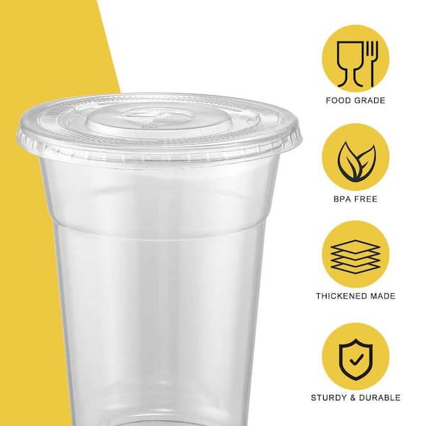 Esepony 16 oz. Disposable Plastic Cups with Lids and Straws for Iced  Coffee, Smoothie, Milkshake, Cold Drinks, Clear (100-Pack) JR490536 - The  Home Depot