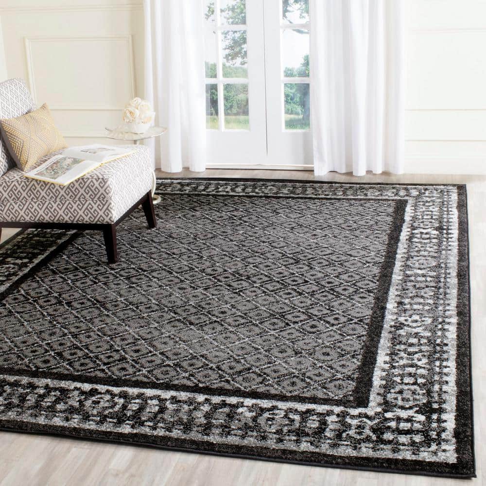 Elegant Adirondack Black/Silver Synthetic 9' x 12' Area Rug