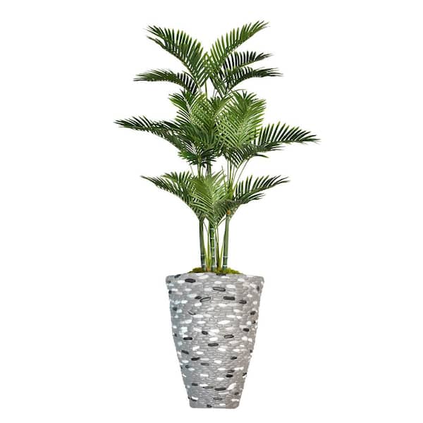 VINTAGE HOME Artificial Faux Real Touch 6.09 ft. Tall Palm Tree with Eco Planter