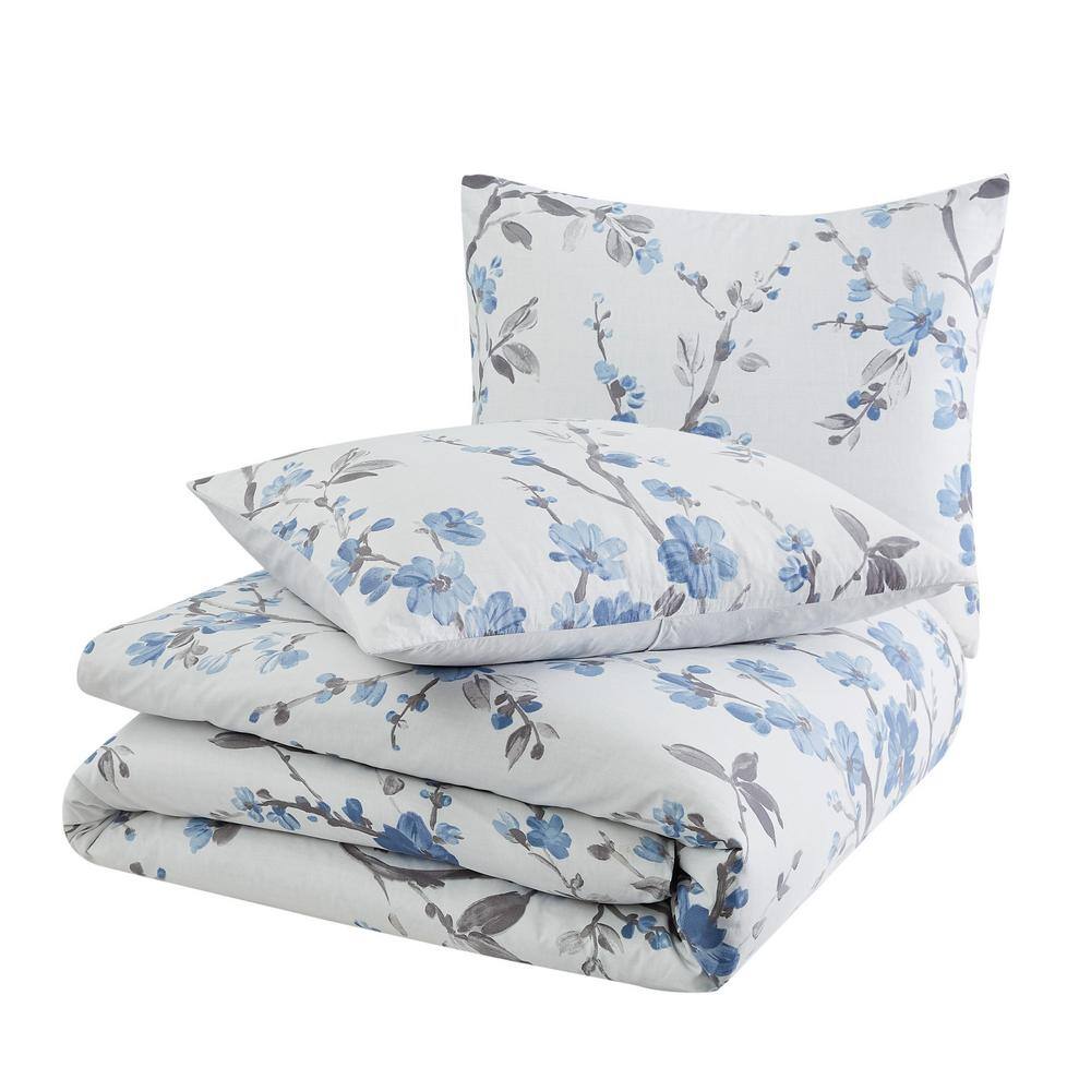 Kasumi Blue and White Floral Full/Queen Duvet Cover Set