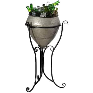 Silver Galvanized Metal Beverage Cooler Tub with Liner and Stand, Medium