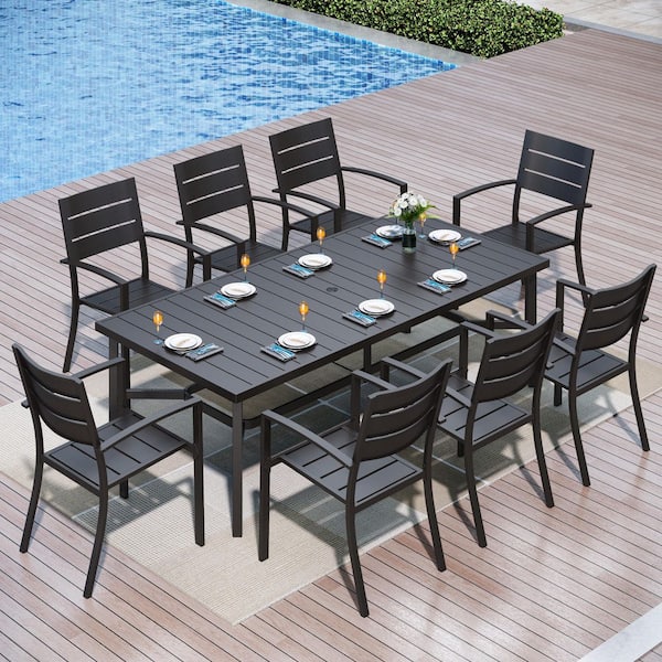 9-Piece Metal Outdoor Patio Dining Set with Stackable Chairs
