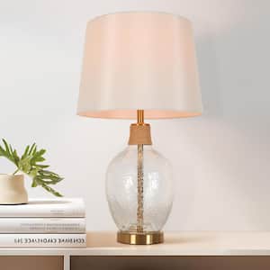 Modern Industrial 25 in. 1-Light Plated Brass Drum Table Lamp with Beige Fabric Shade