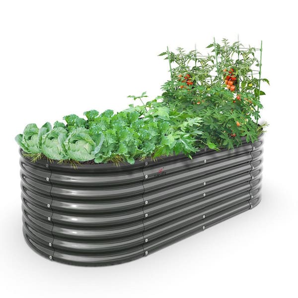 Unbranded 6 x 3 x 2 ft. Oval Galvanized Steel Raised Garden Beds in Quartz Gray for Planting Vegetables, Flowers, Herb
